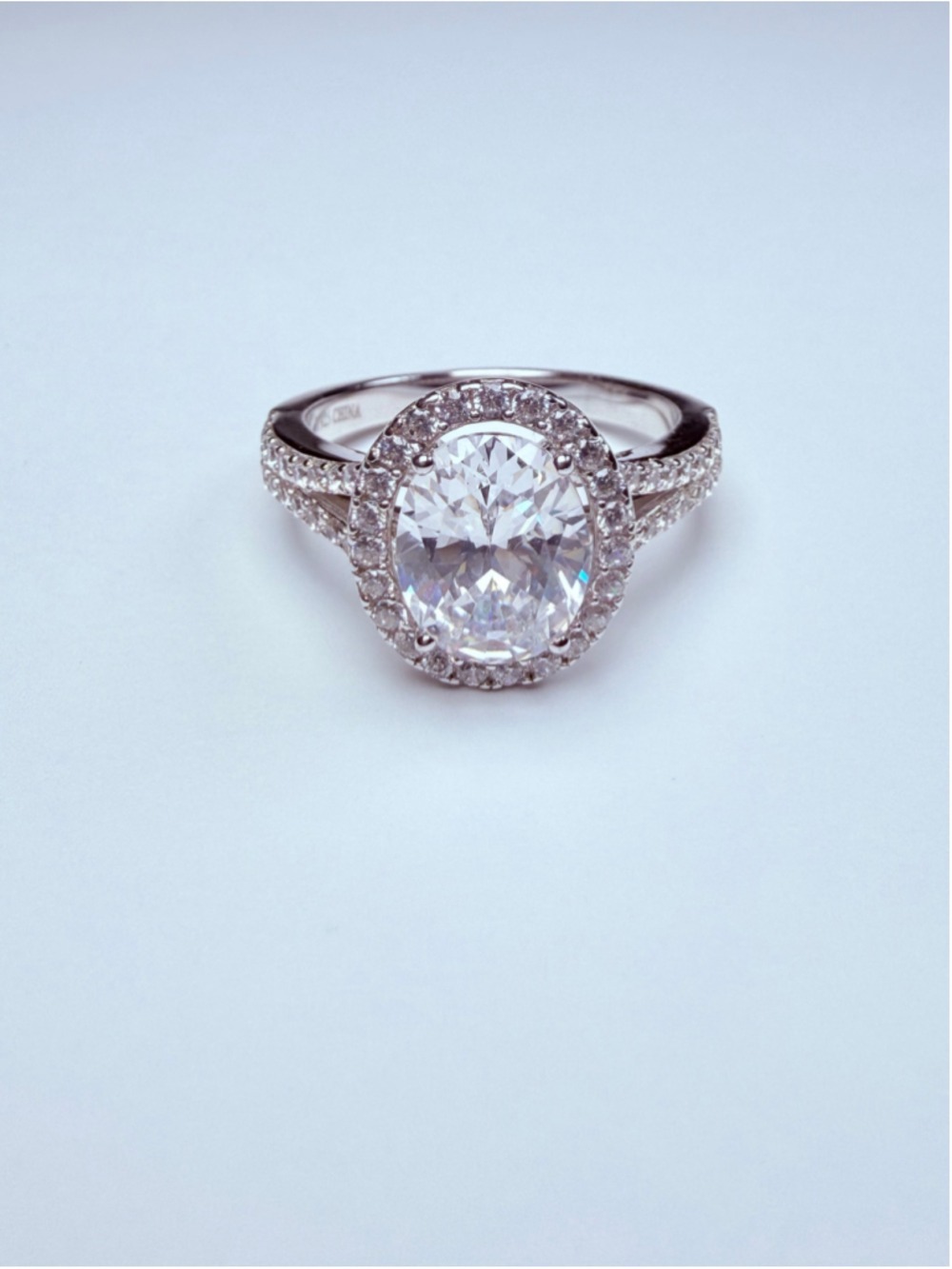 Clarissa 3 CT Oval Cubic Zirconia Halo 925 Sterling Silver Split Shank Ring